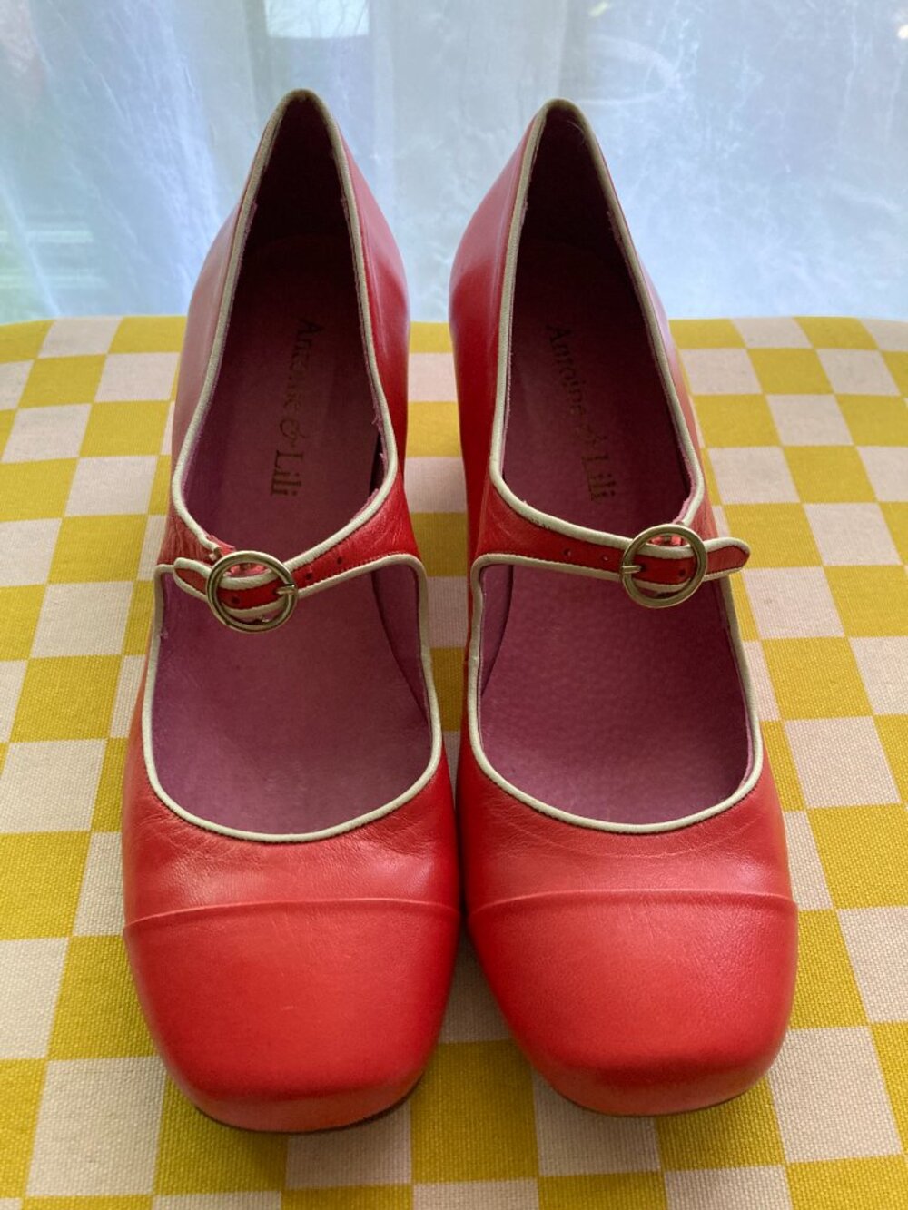 ✨ NWB Antoine & Lili Paris Red Leather Block Heel Shoes Size 38 ✨ - Picture 2 of 14